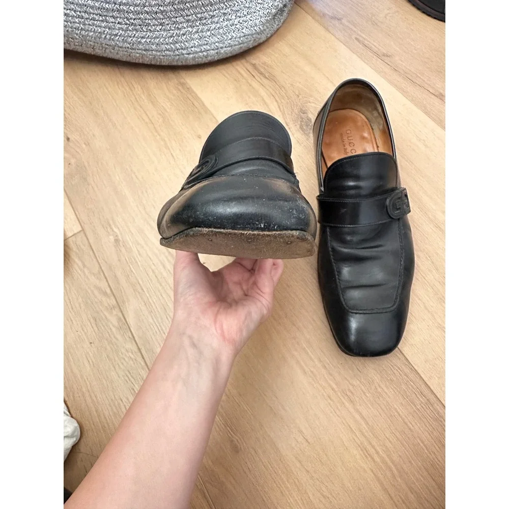 Gucci Mens Black Leather Interlocking GG Logo Loafers Shoes Size 41 Italy